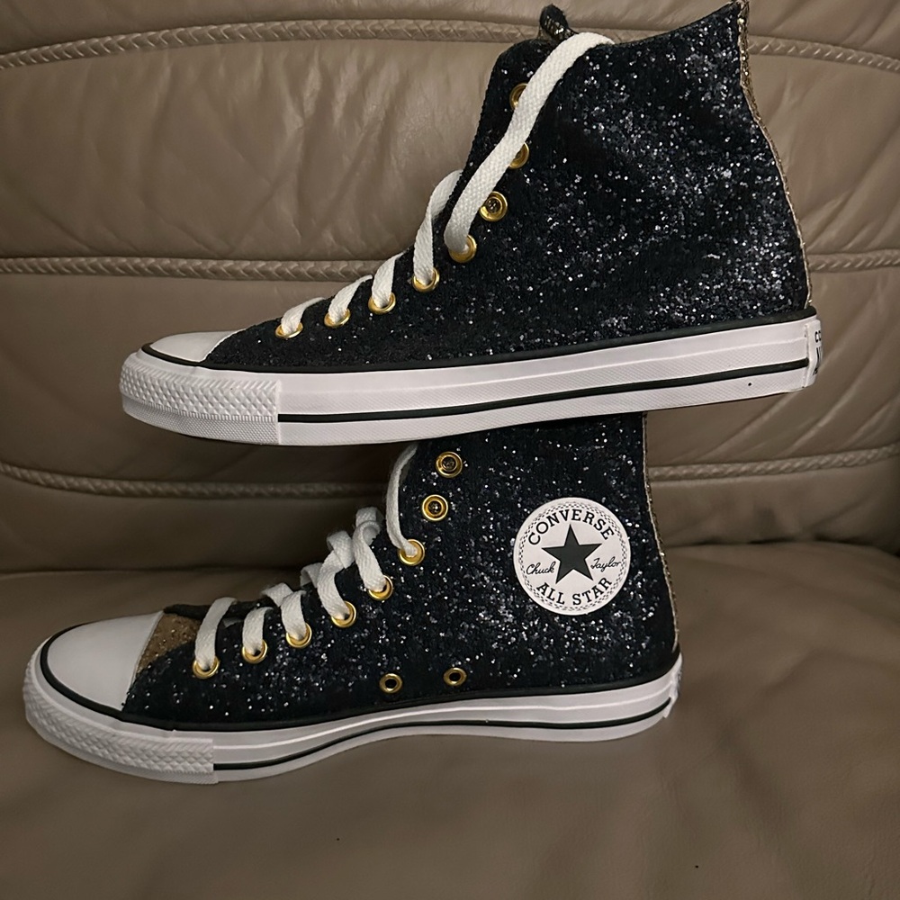 Black & Gold Converse High Top  Men’s 7 Women’s 9 Chuck Taylor  Saints - Picture 8 of 8